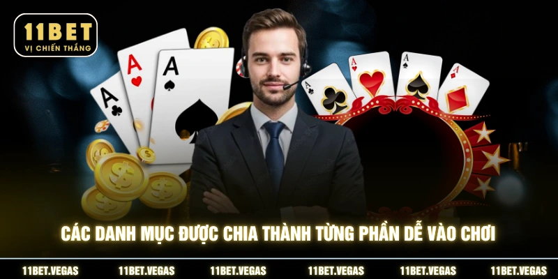 Các danh mục được chia thành từng phần dễ vào chơi